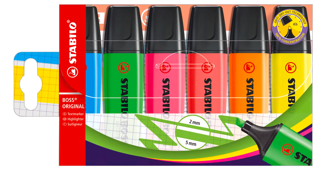 Pack 6 Destacadores Boss Colores Fluorescente Stabilo-3
