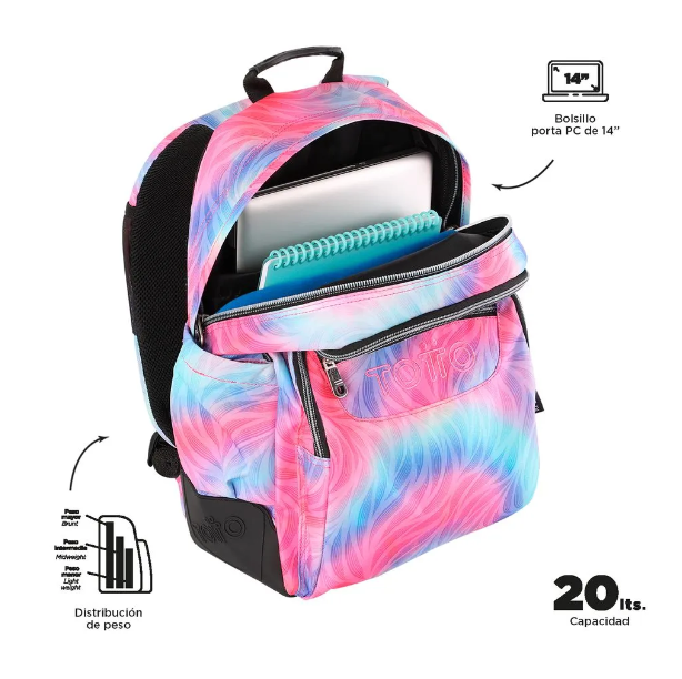 Mochila Escolar Rayol Glitter Rosado Porta Notebook Totto-3