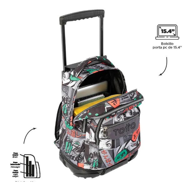 Mochila Escolar Con Ruedas Rue Bomper Negra Para Niños Totto-2