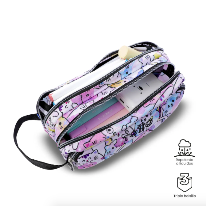 Estuche Escolar Cartuchera Multiuso Gatitos Ni os Totto-2