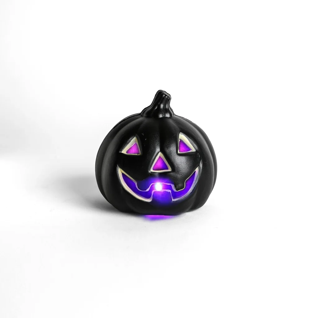 Calabaza Negra Mini Con Luz Led 12x13cm Decoración-0