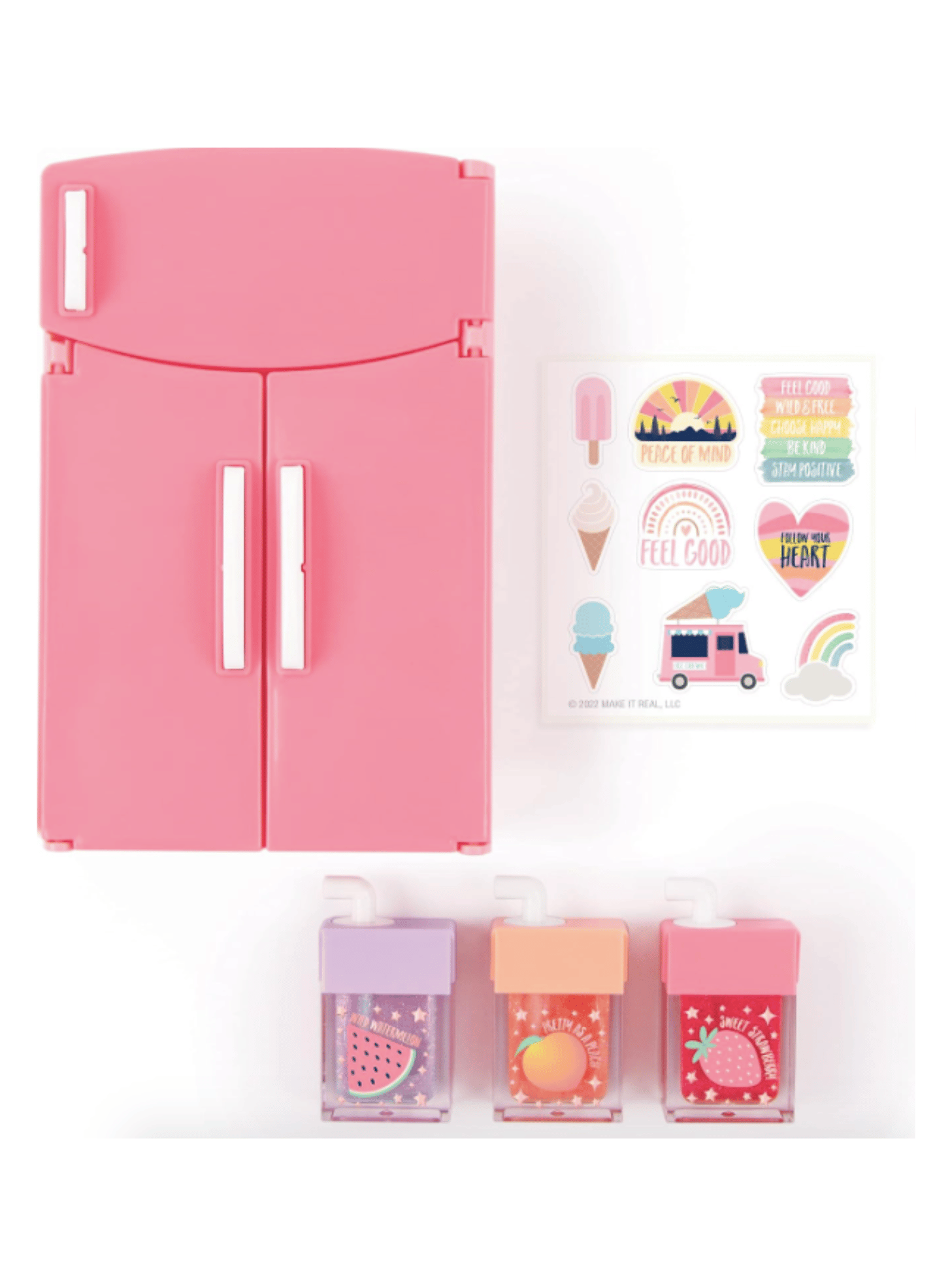 Set 3 labiales gloss con Mini Refri juguete Make it real-2