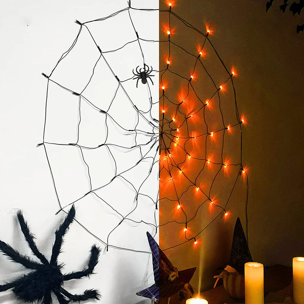 Tela De Araña Con Luz Led Decoración 120 Cm Halloween F&m-1