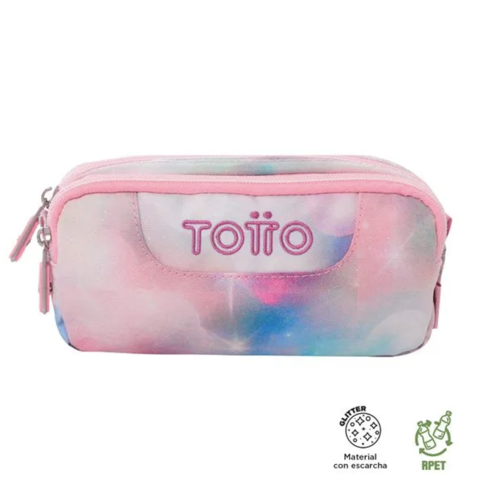 Estuche Escolar Rosado Glitter Multiuso Totto Organizador De Lapices-3