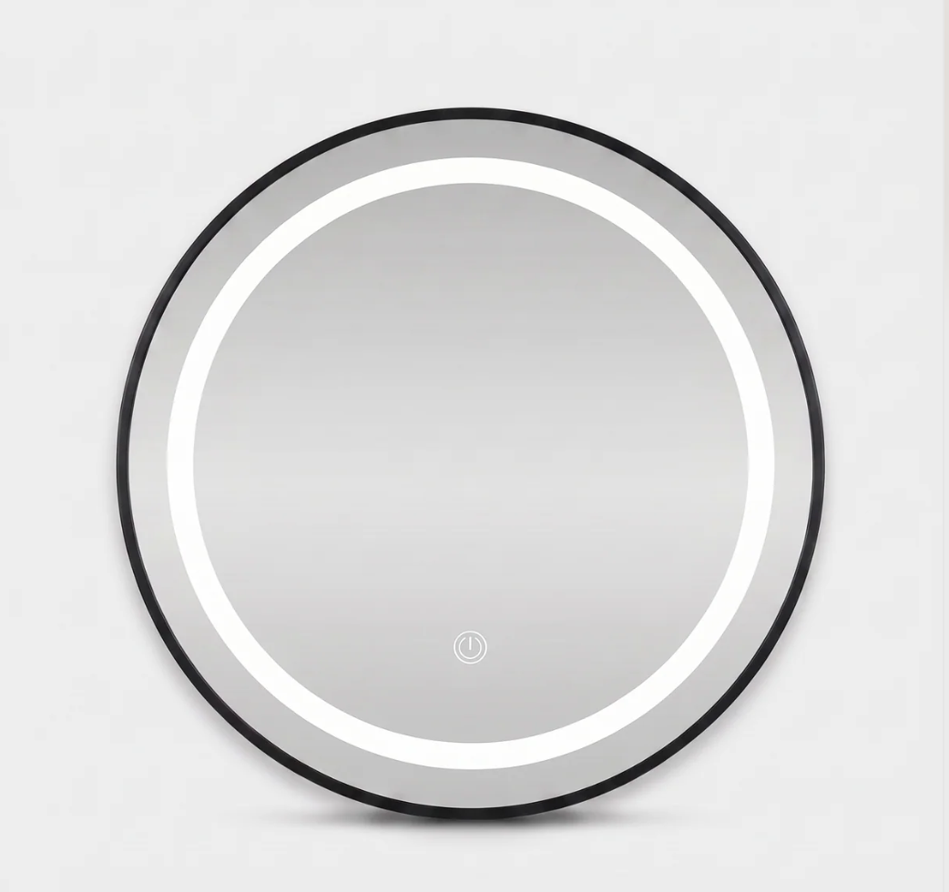 Espejo Circular LED Marco Negro-0
