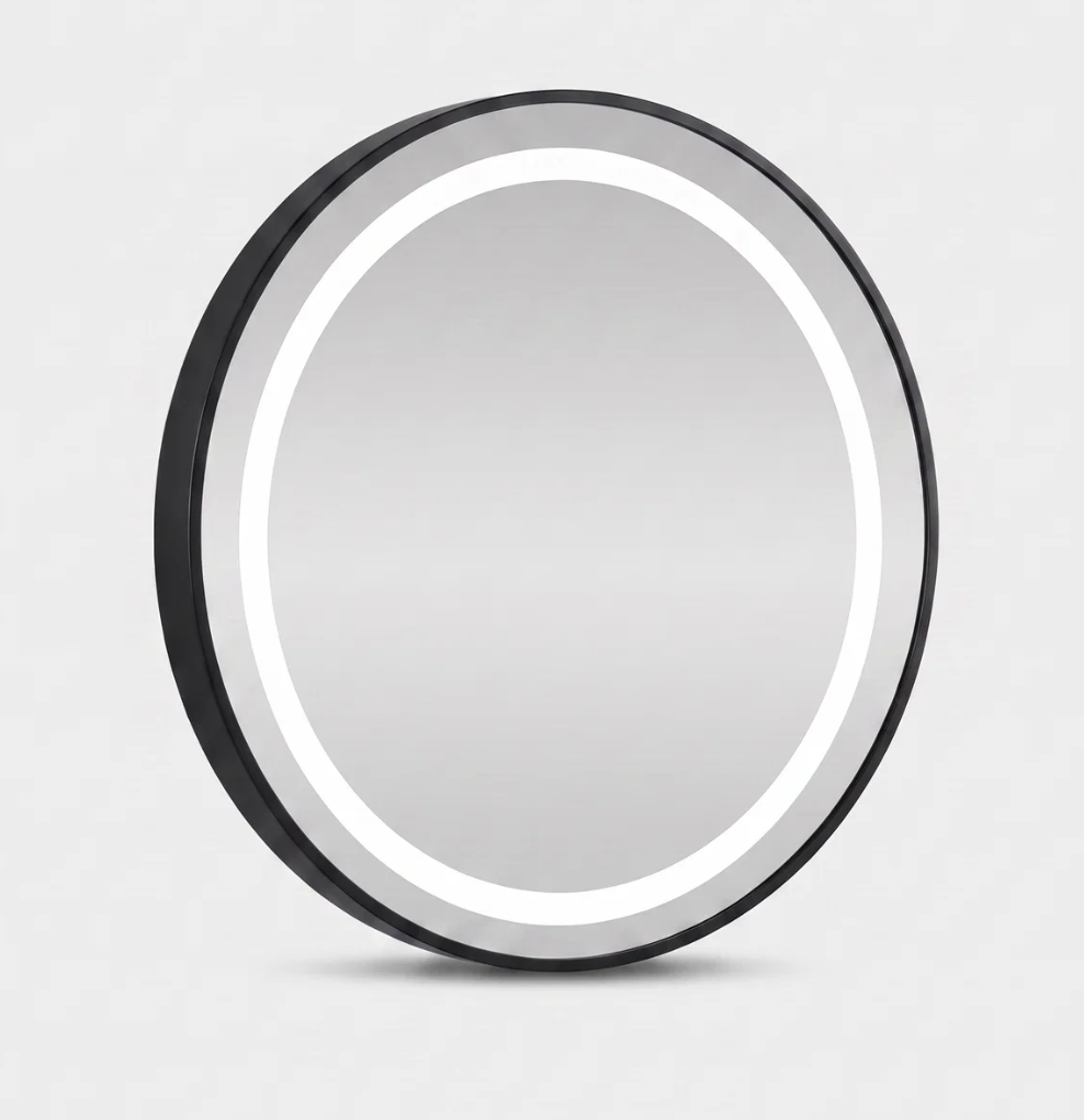 Espejo Circular LED Marco Negro-2