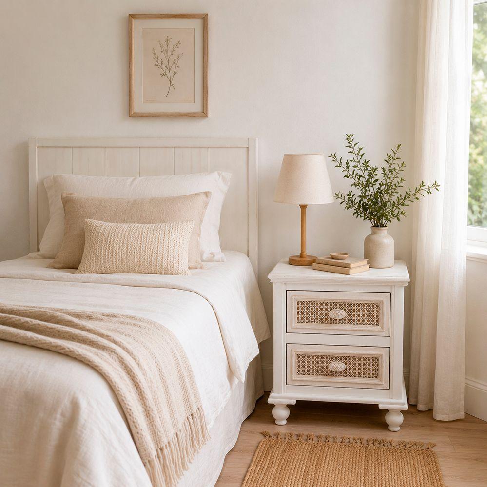 Velador Blanco Vintage de Madera 2 Cajones-2