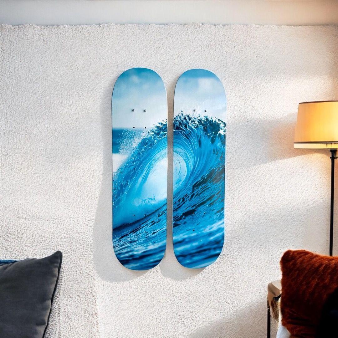 Set Cuadros Mural Tabla Skate Ola De Mar-3