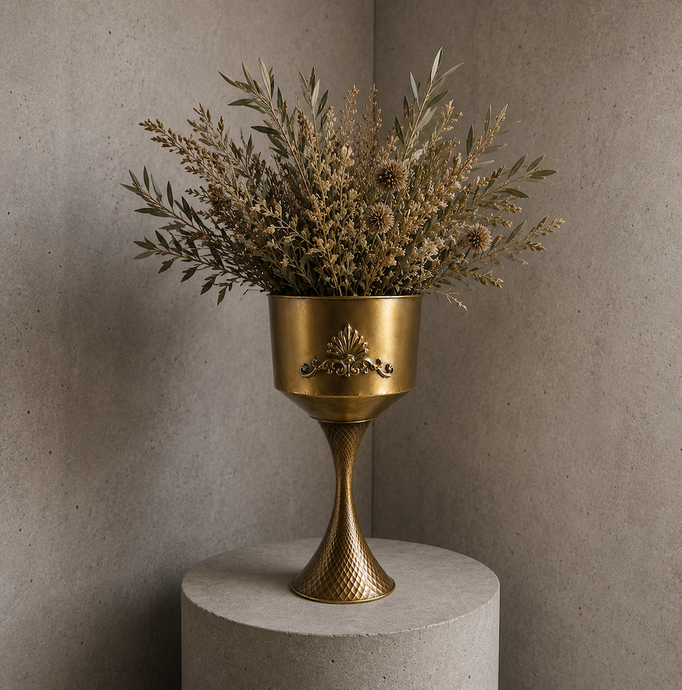 Copón Decorativo Dorado De Metal Con Pedestal-2