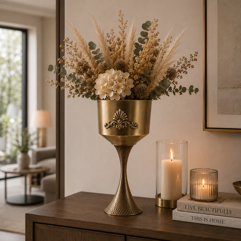 Copón Decorativo Dorado De Metal Con Pedestal-3