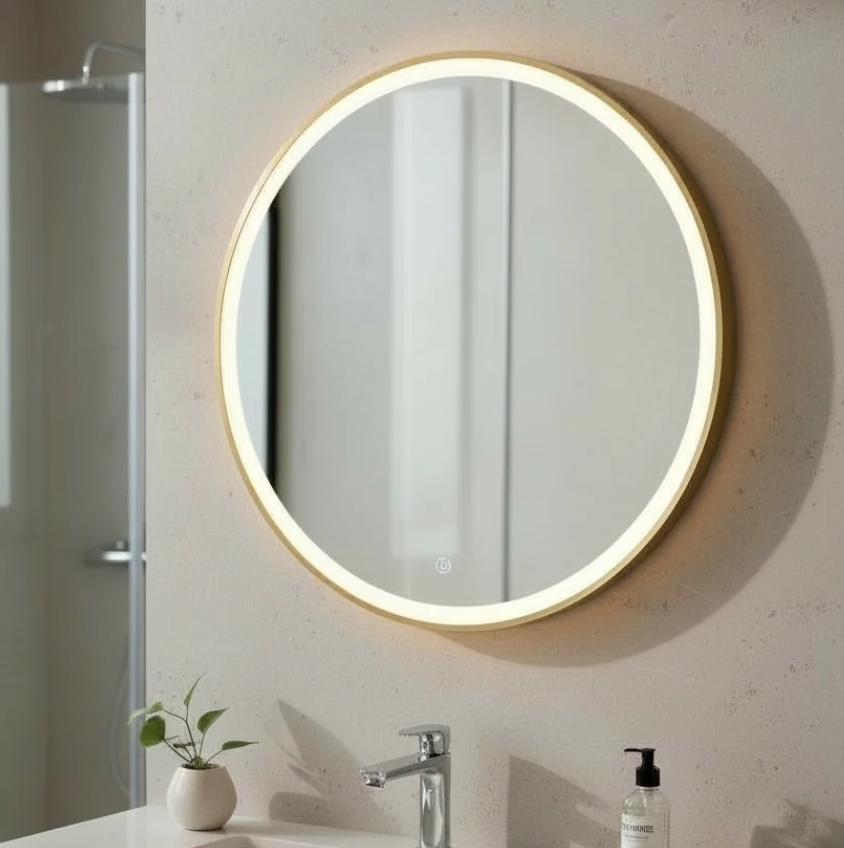 Espejo Circular LED Marco Dorado-4