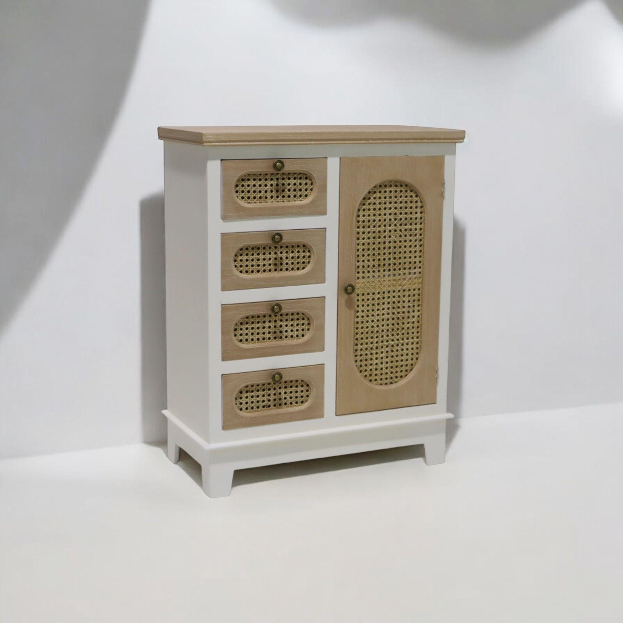 Mueble Cómoda Blanca Con Junco-3