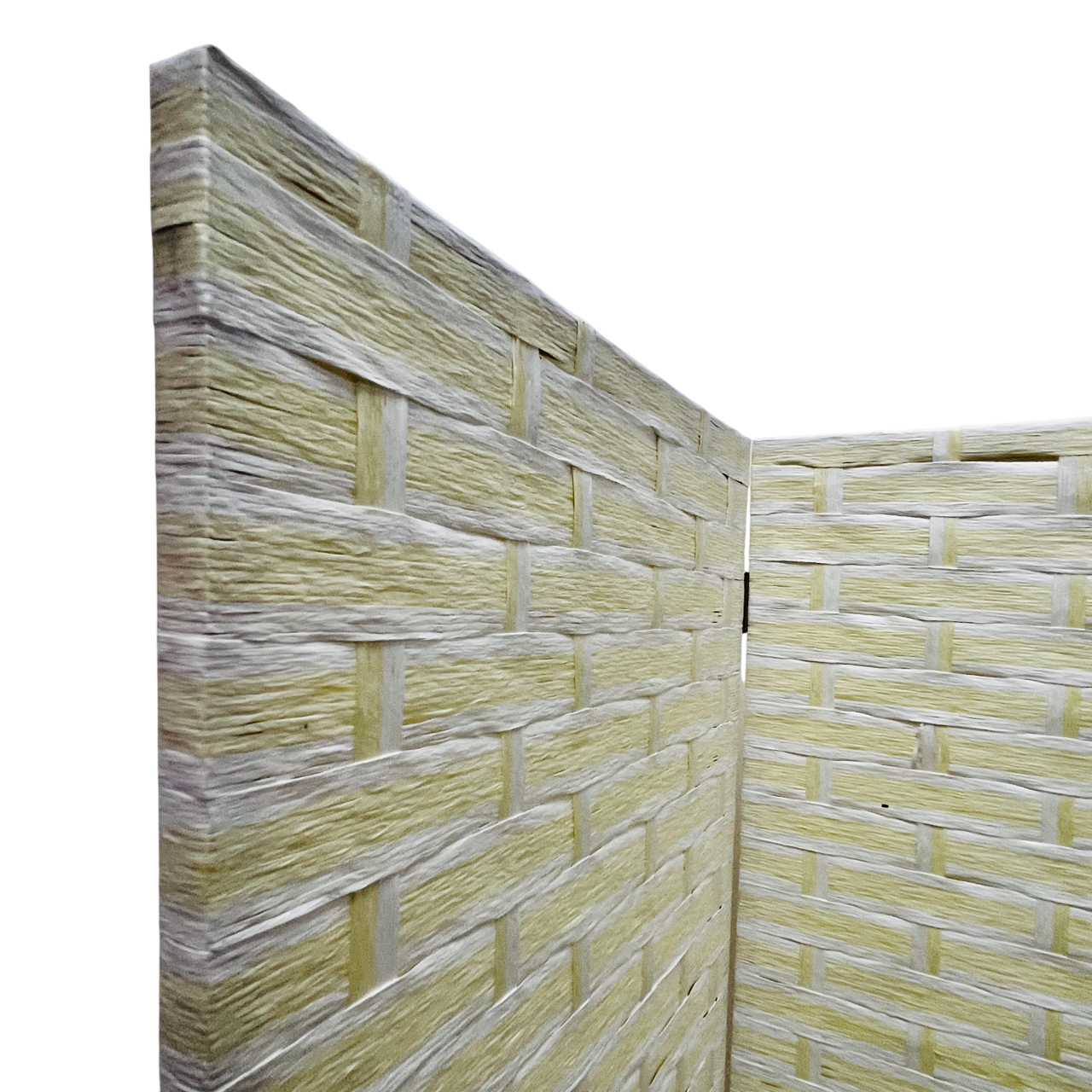 Biombo De Ratán Color Crema Plegable-2