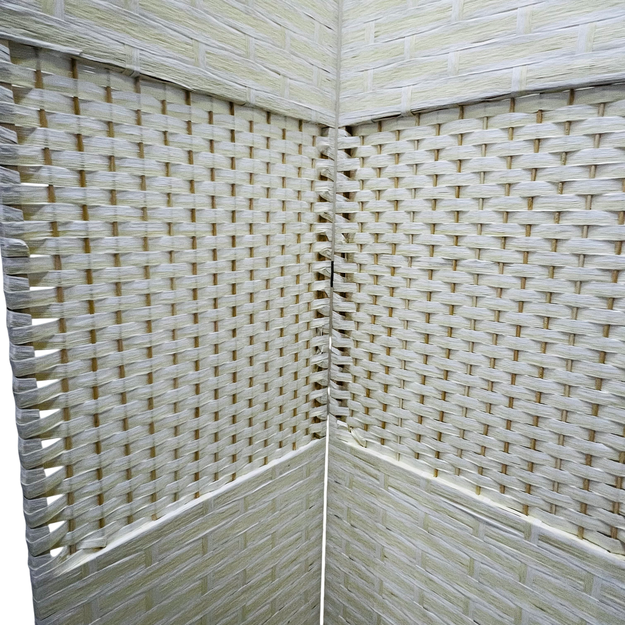 Biombo De Ratán Color Crema Plegable-3