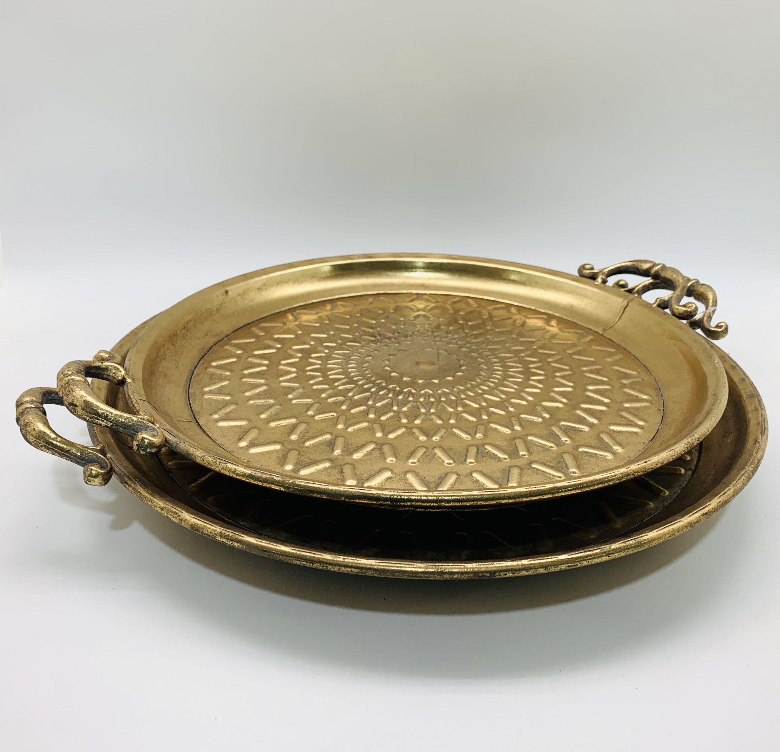 Set De Bandejas Doradas Talladas-0