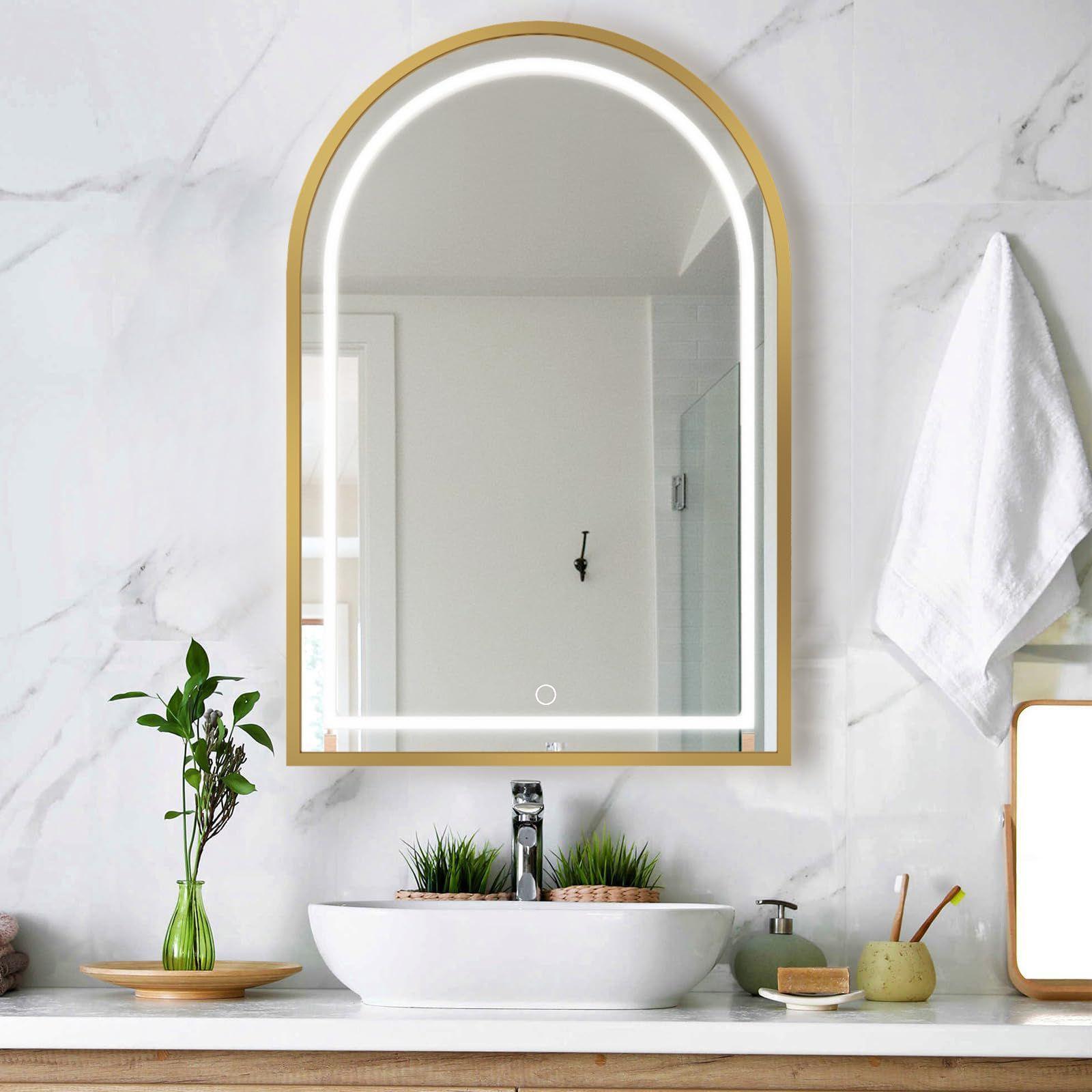 Espejo Arqueado LED Marco Dorado-1