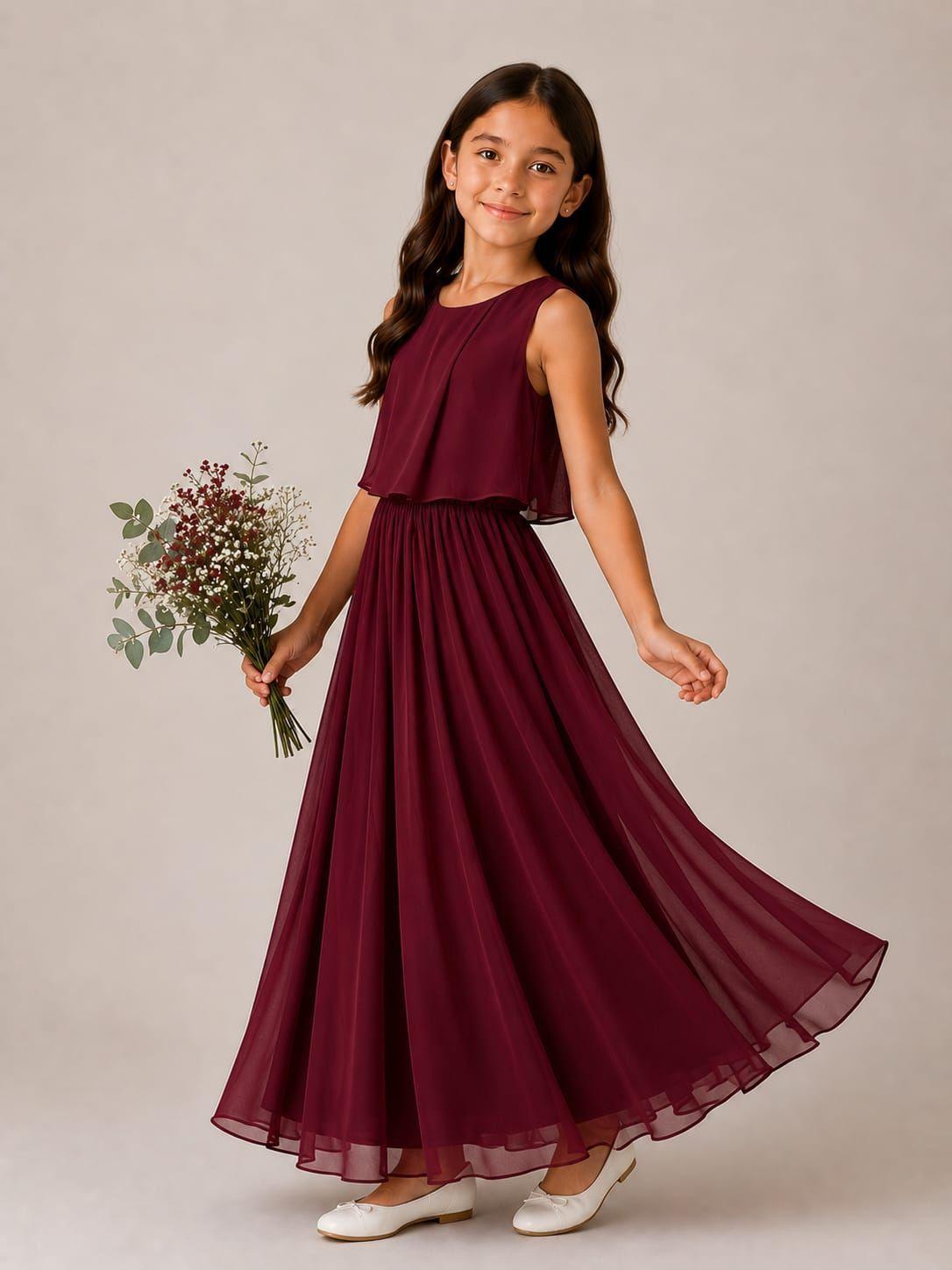Vestido Largo de Niña Gasa Ideal Para Fiesta Bautizo Comunión Matrimonio N049-0