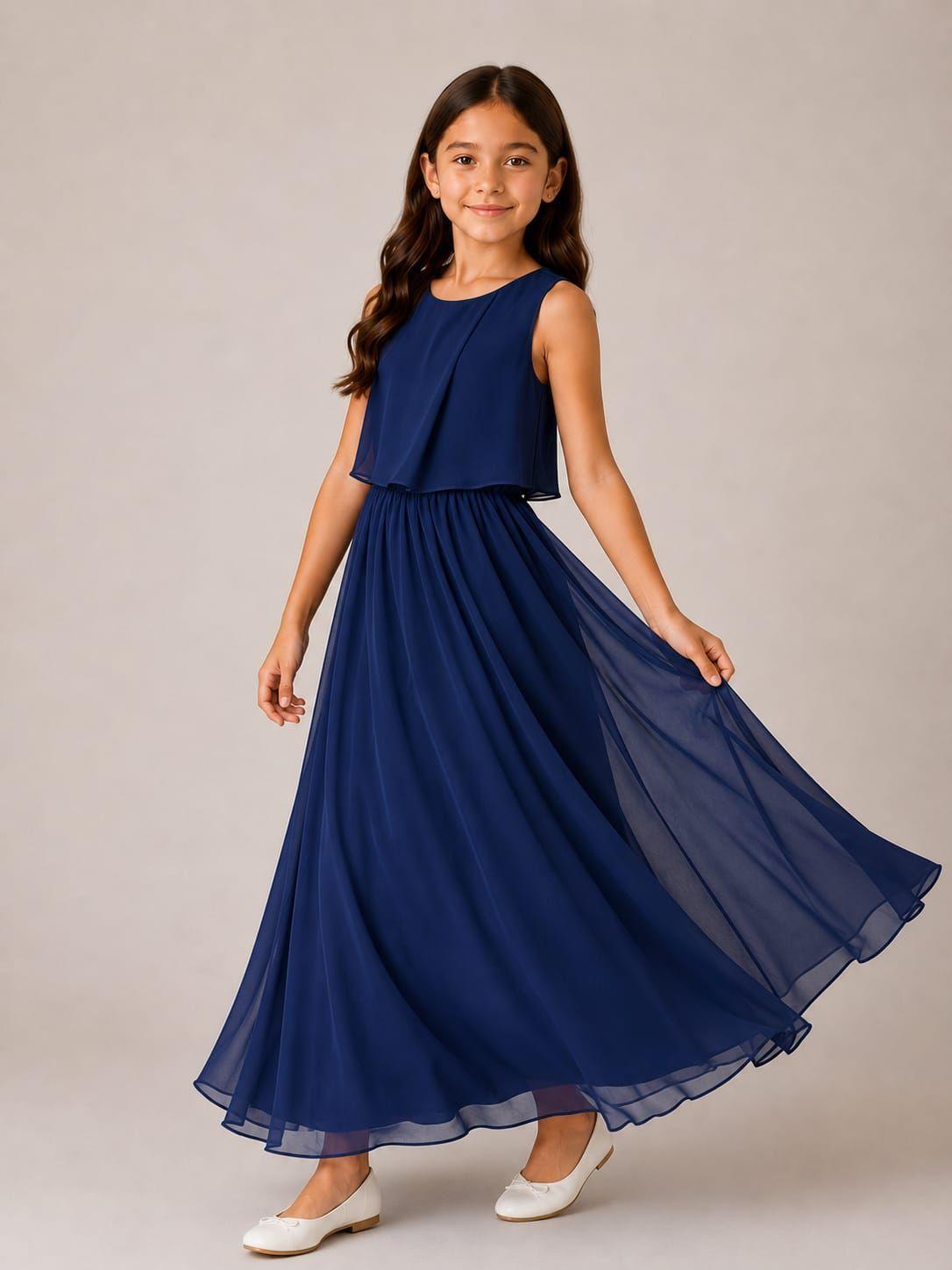 Vestido Largo de Niña Gasa Ideal Para Fiesta Bautizo Comunión Matrimonio N049-0