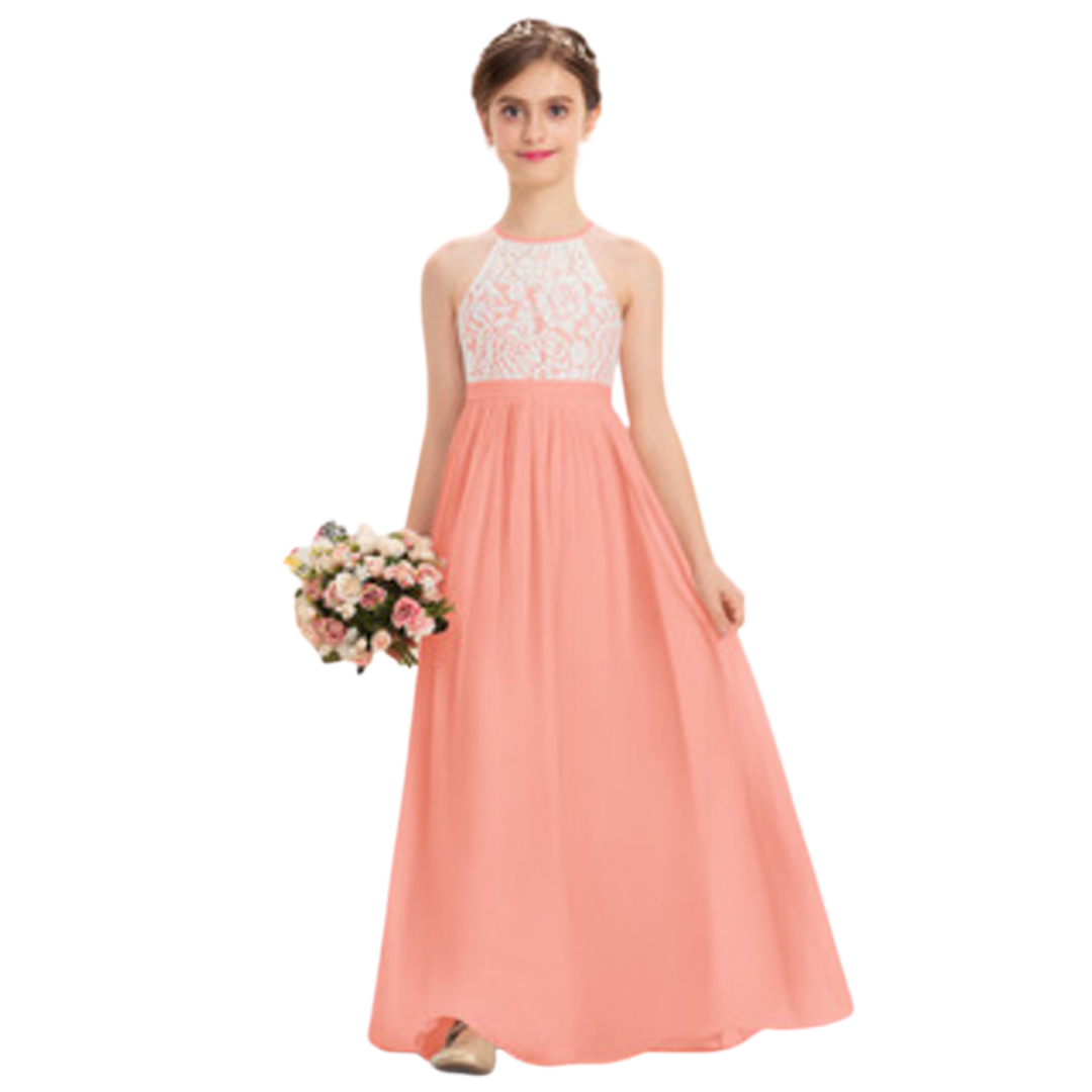 Vestido Largo de Niña Ideal Para Fiesta Bautizo Comunión Matrimonio Modelo N039-0