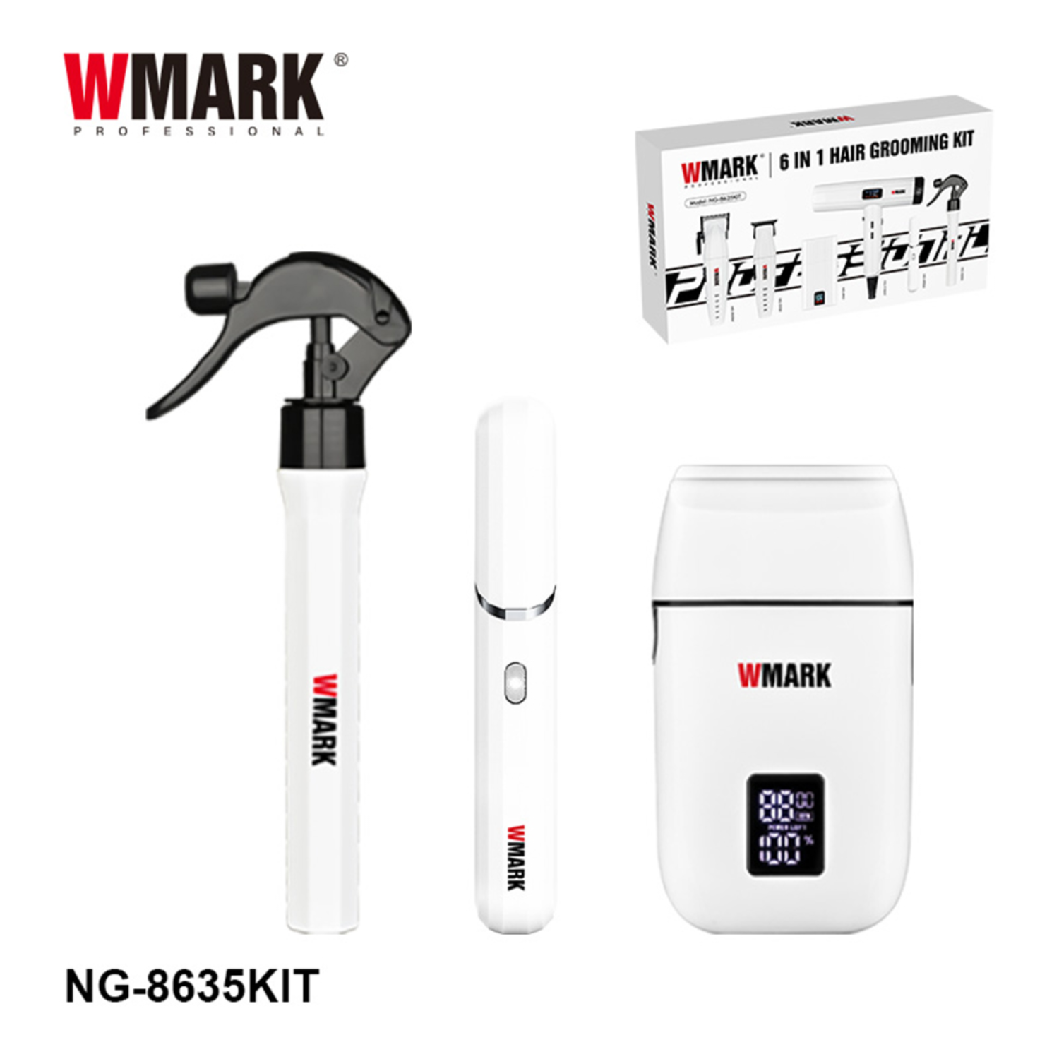 Wmark NG 8635 Kit Profesional 6 en 1 Afeitadora Cortapelos y Secador Blanco-2