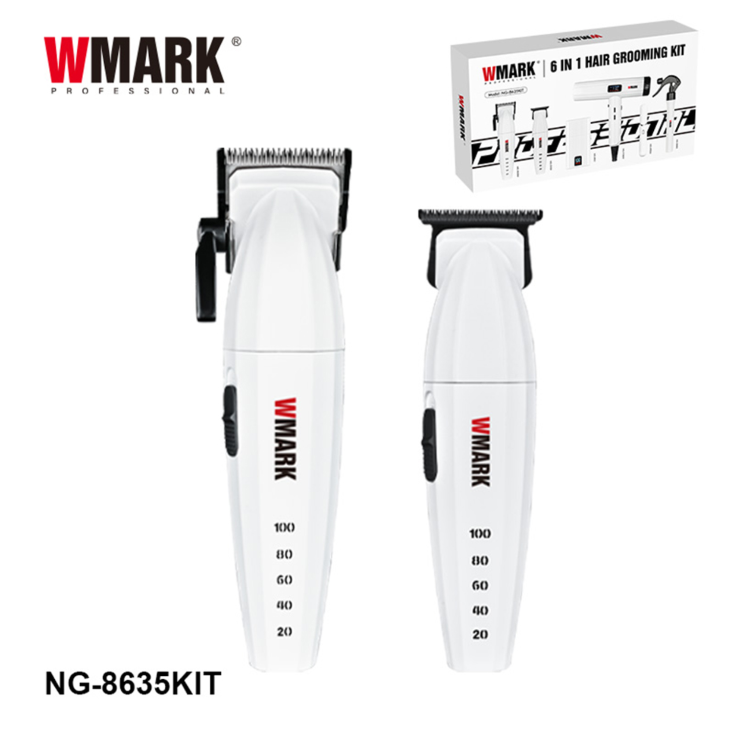 Wmark NG 8635 Kit Profesional 6 en 1 Afeitadora Cortapelos y Secador Blanco-3
