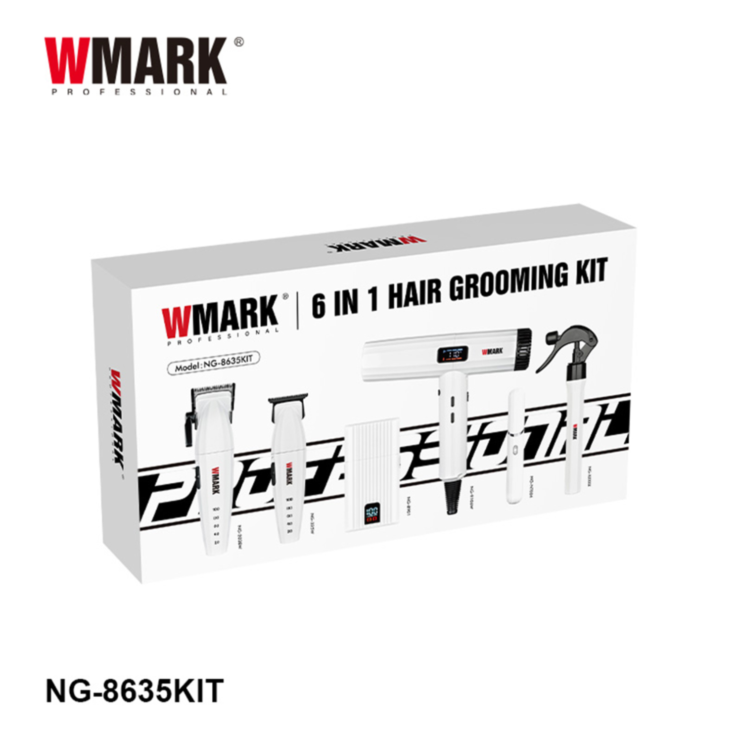 Wmark NG 8635 Kit Profesional 6 en 1 Afeitadora Cortapelos y Secador Blanco-5