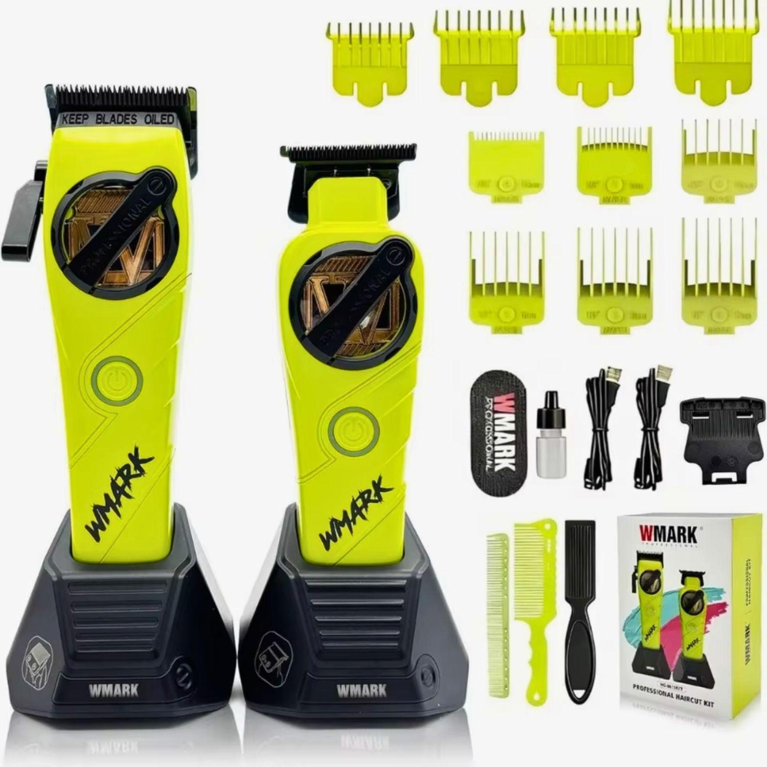 Kit Combo Cortadora Pelo y Trimmer Wmark NG 8613 Verde Profesional-3