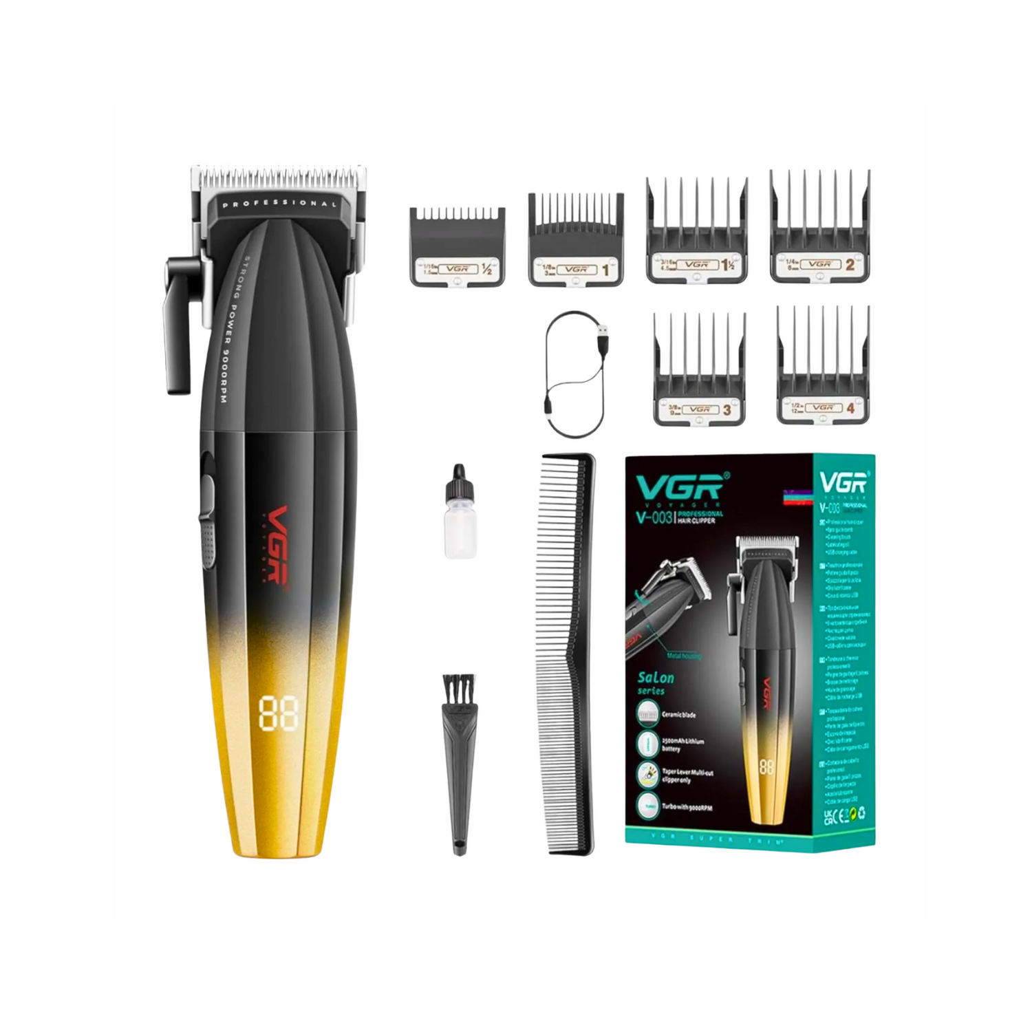 Barber Combo VGR Cortapelo V003 Patillera V906 Shaver V308 Gold-1