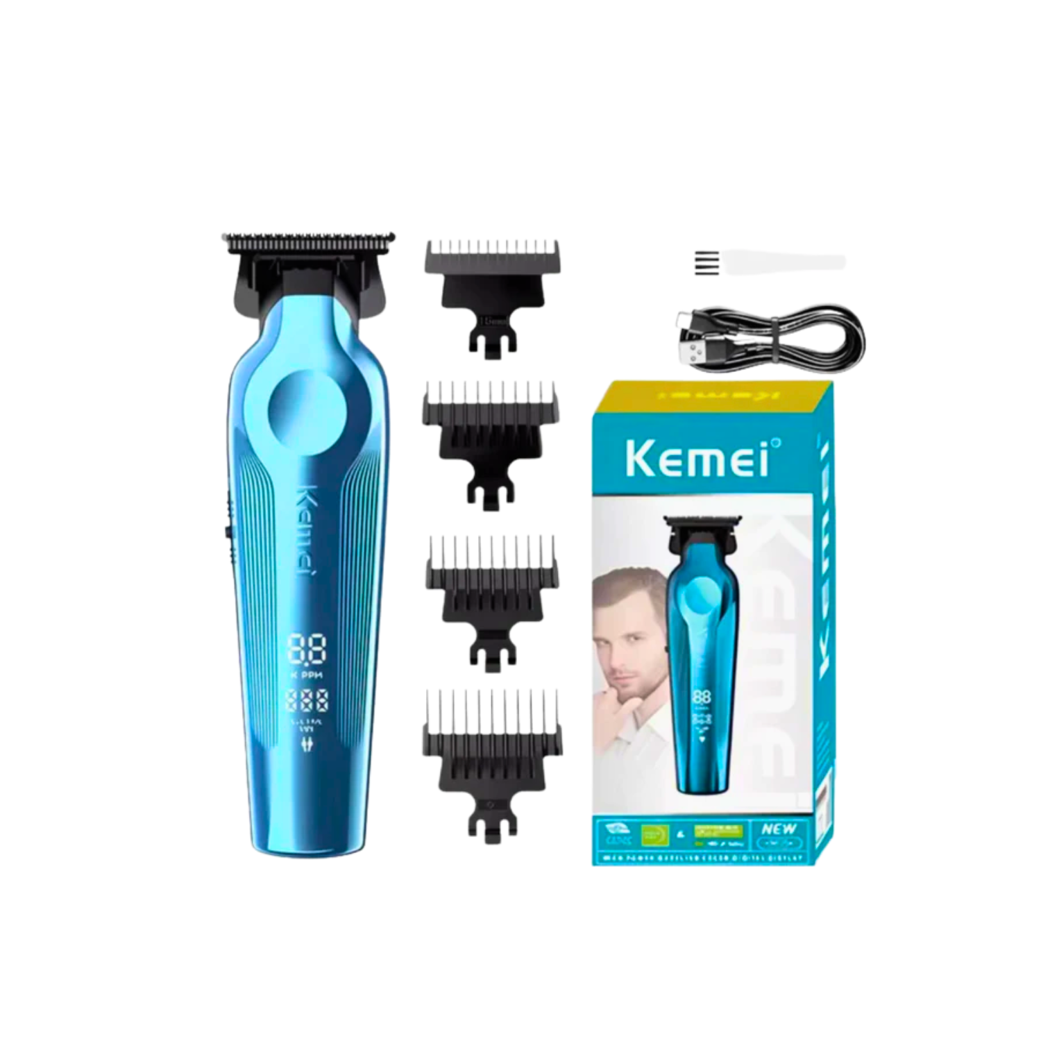 Combo Patillera Trimmer Kemei 264 AZUL Shever Kemei 1102 Color Negro-1