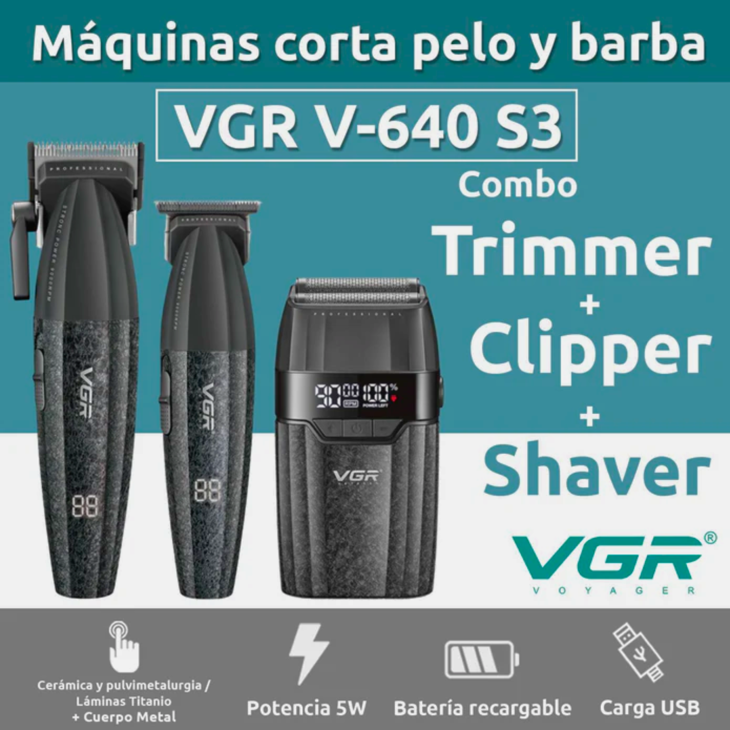 Barber Combo VGR V 640S3 Cortadora Patillera y Afeitadora 3 en 1-2