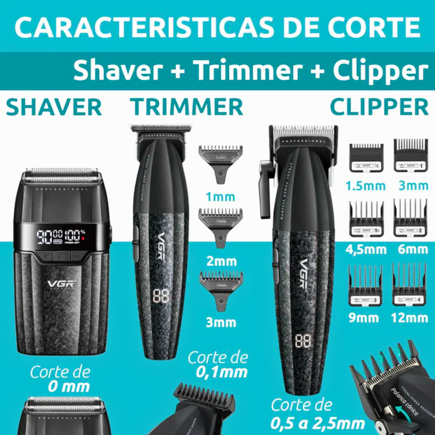 Barber Combo VGR V 640S3 Cortadora Patillera y Afeitadora 3 en 1-3
