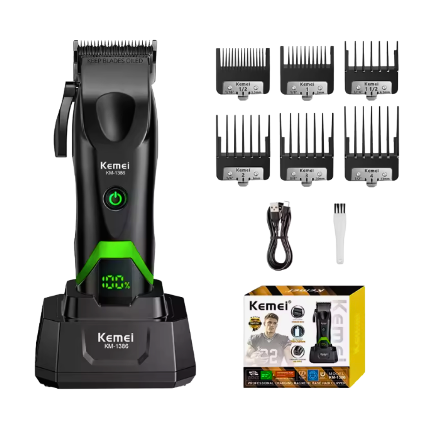 Combo Barber a Kemei KM 1386 Cortadora De Pelo KM 1385 Trimmer Negro-4