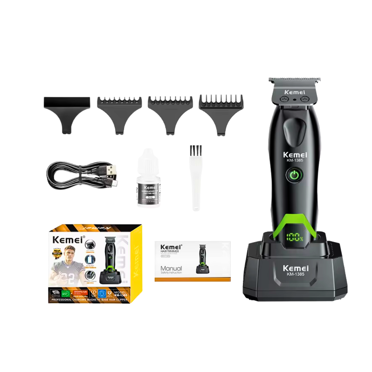 Combo Barber a Kemei KM 1386 Cortadora De Pelo KM 1385 Trimmer Negro-5