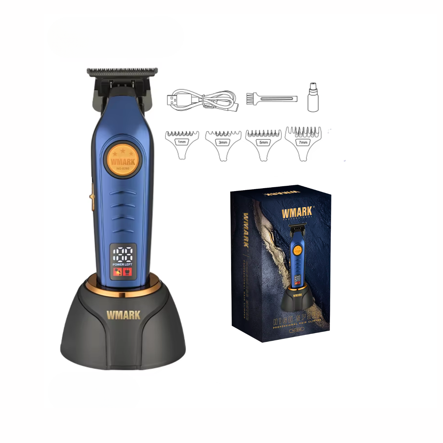 Barber Combo Wmark Professional Cortapelo NG8060 + Patillera NG8260 Azul-2