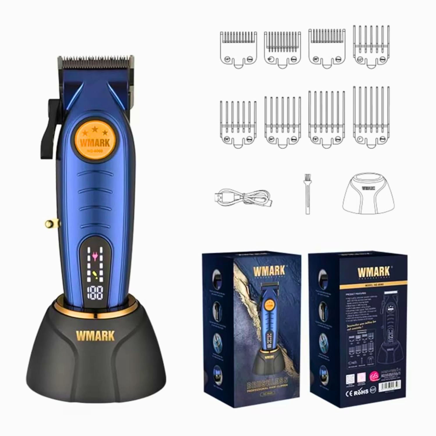 Barber Combo Wmark Professional Cortapelo NG8060 + Patillera NG8260 Azul-3