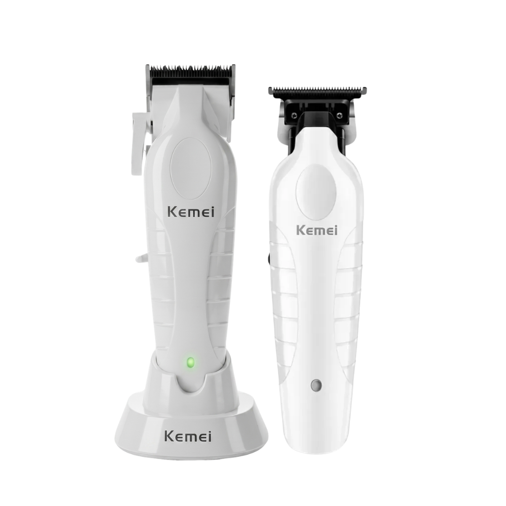Combo Kemei Profesional Cortadora KM 2296 y Patillera KM 2299 Edicion Blanco-2