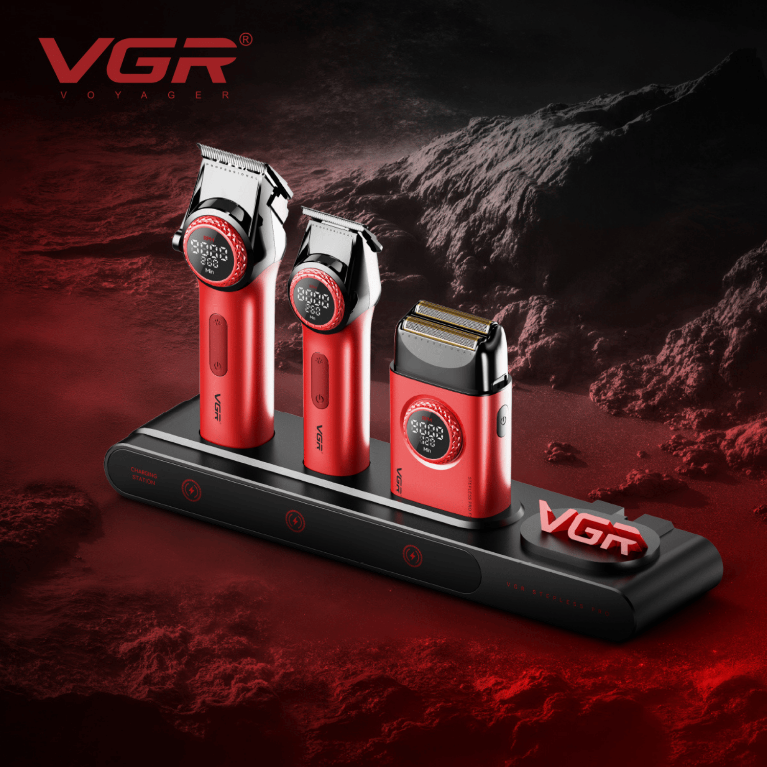 Barber Combo VGR Cortapelo Patillera Y Afeitadora Stepless 3 ROJO-2