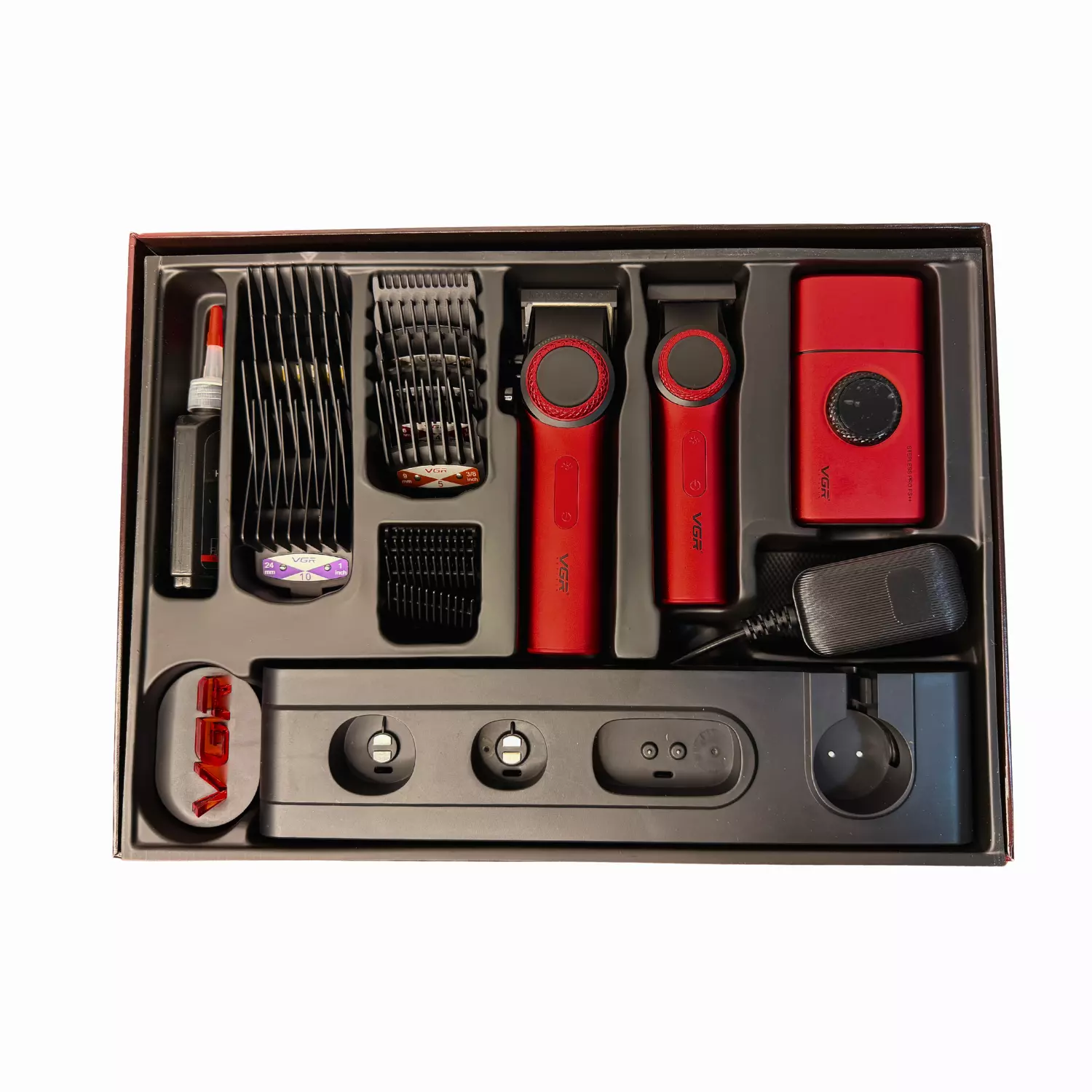 Barber Combo VGR Cortapelo Patillera Y Afeitadora Stepless 3 ROJO-3