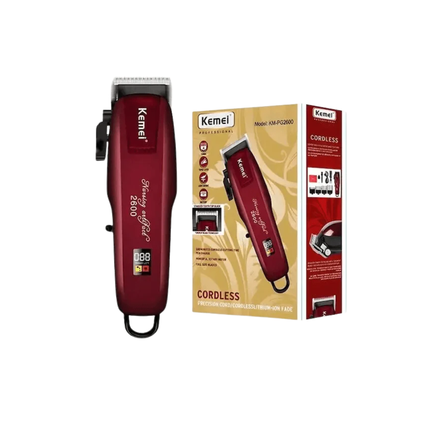Combo KEMEI Clipper KM2600 Trimmer KM2299 y Shaver KM1102-3