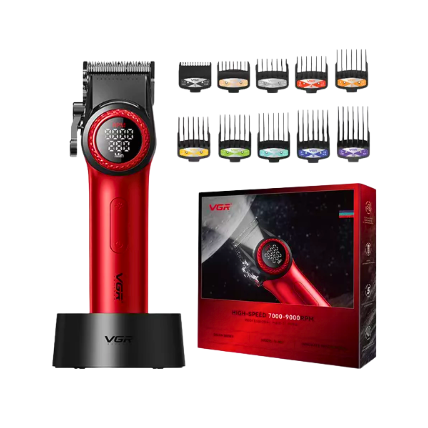 Barber Combo VGR Cortapelo V001 + Patillera V977+ Shaver V377 Rojo-2