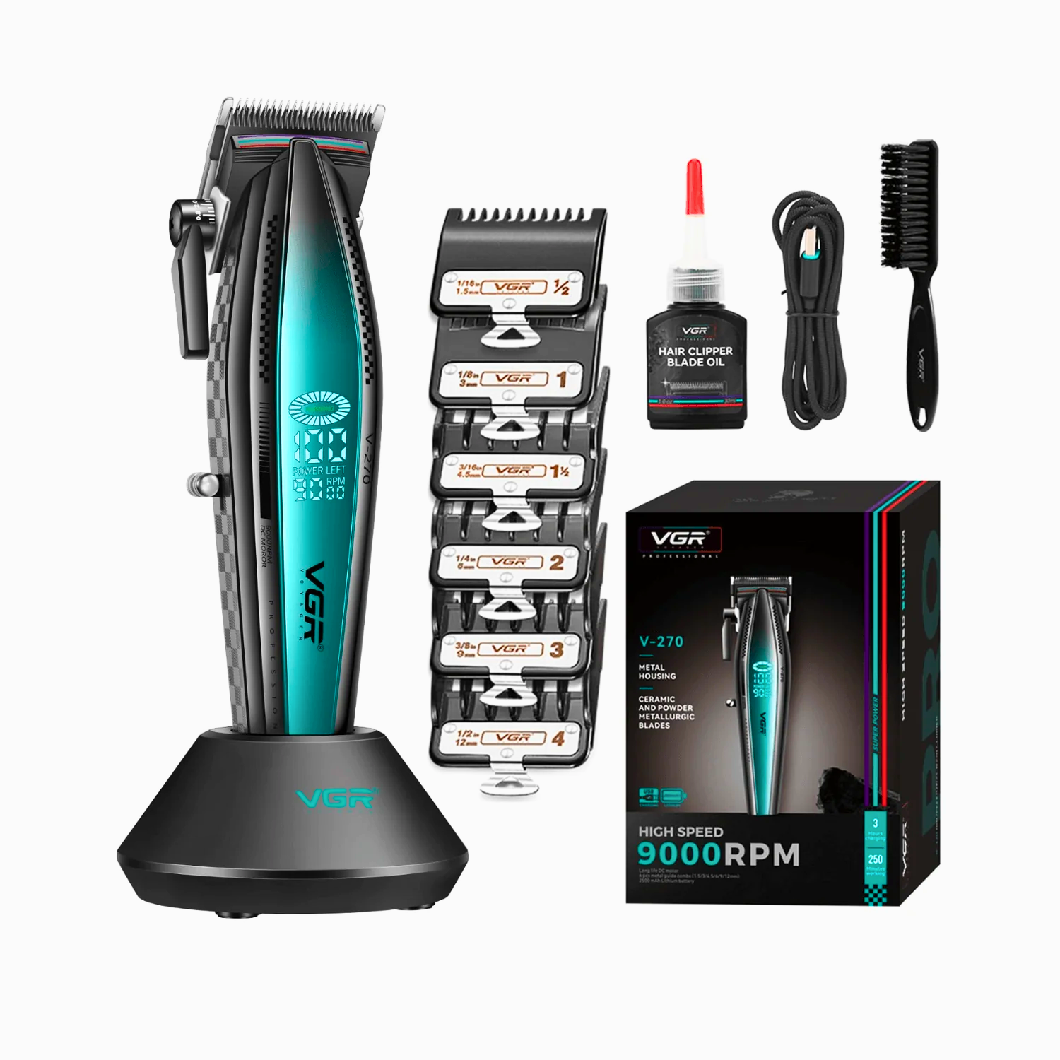 Combo Barber a Profesional Vgr V 270 Trimmer V 992 Azul 9000 Rpm-2