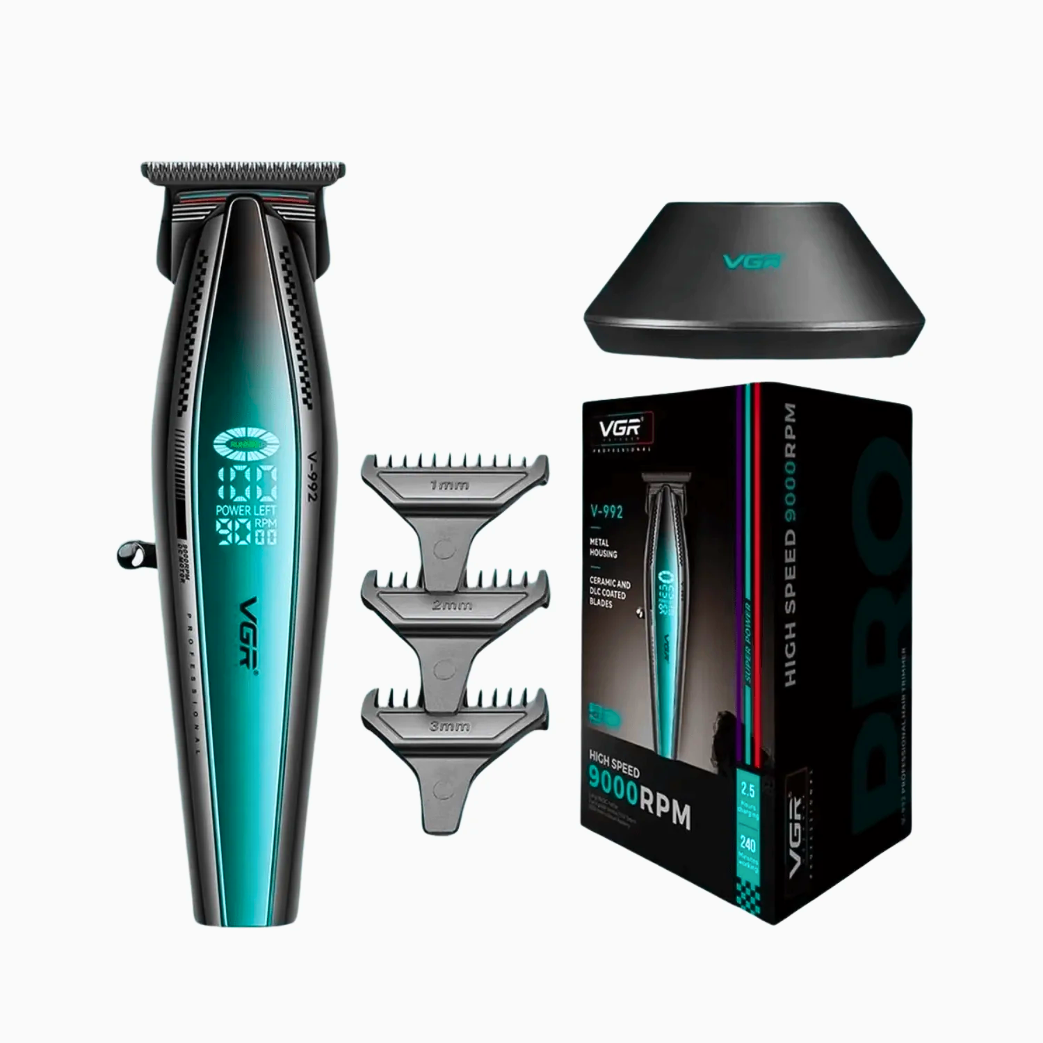 Combo Barber a Profesional Vgr V 270 Trimmer V 992 Azul 9000 Rpm-3