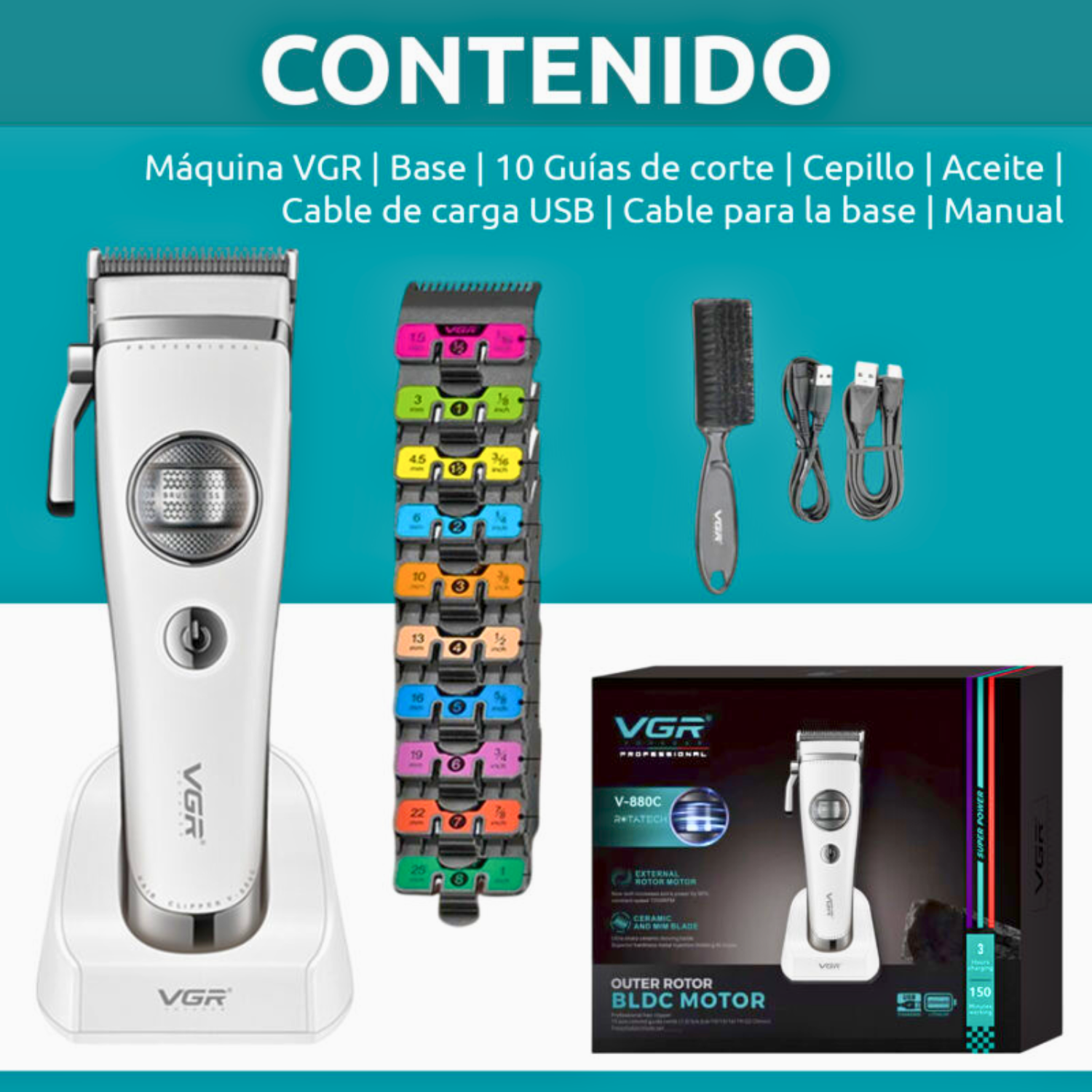 VGR V 880C Maquina Cortapelo Profesional 7200RPM Blanco-6