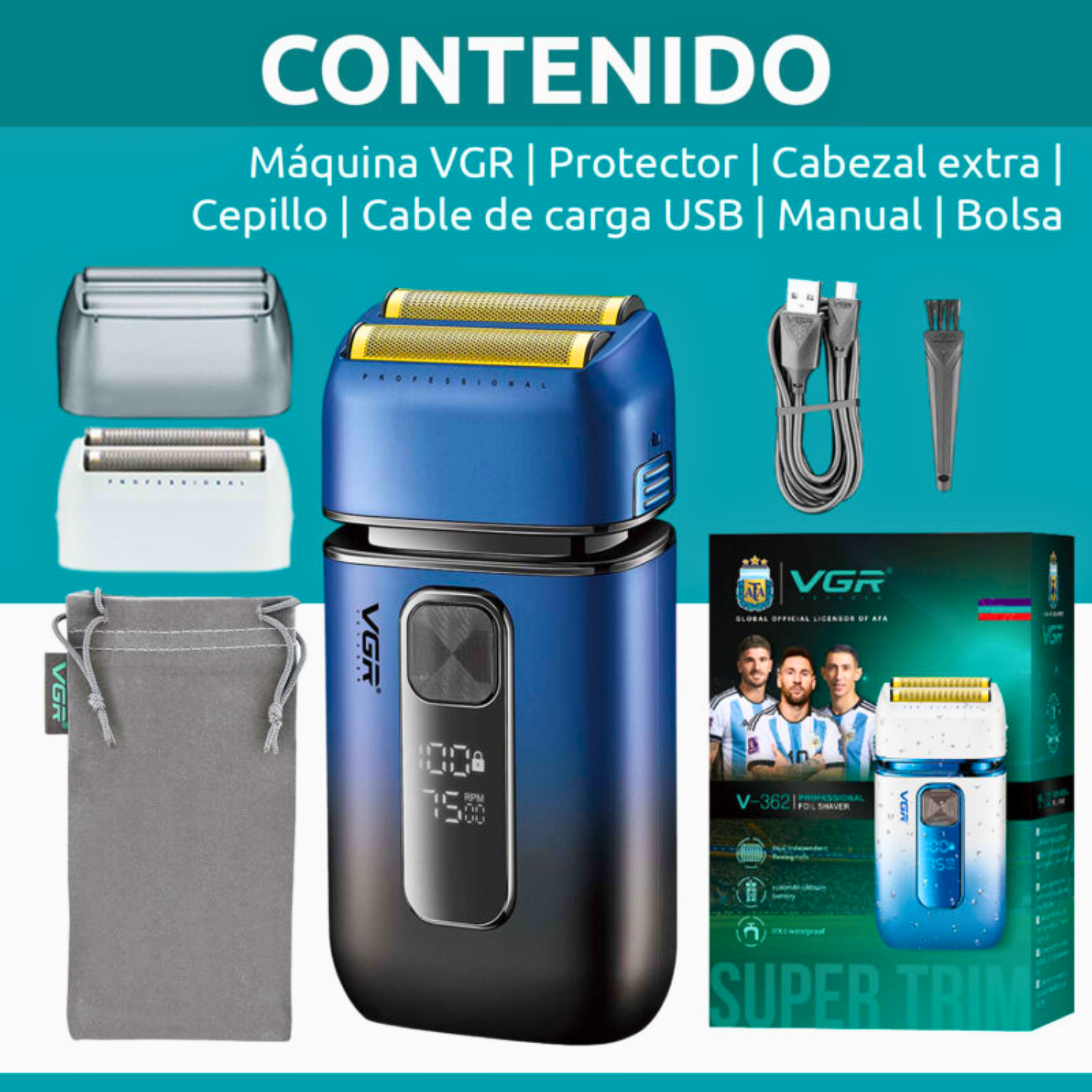 Afeitadora Shaver Vgr V 362 El ctrica 2en1 Trimmer Color Azul-4