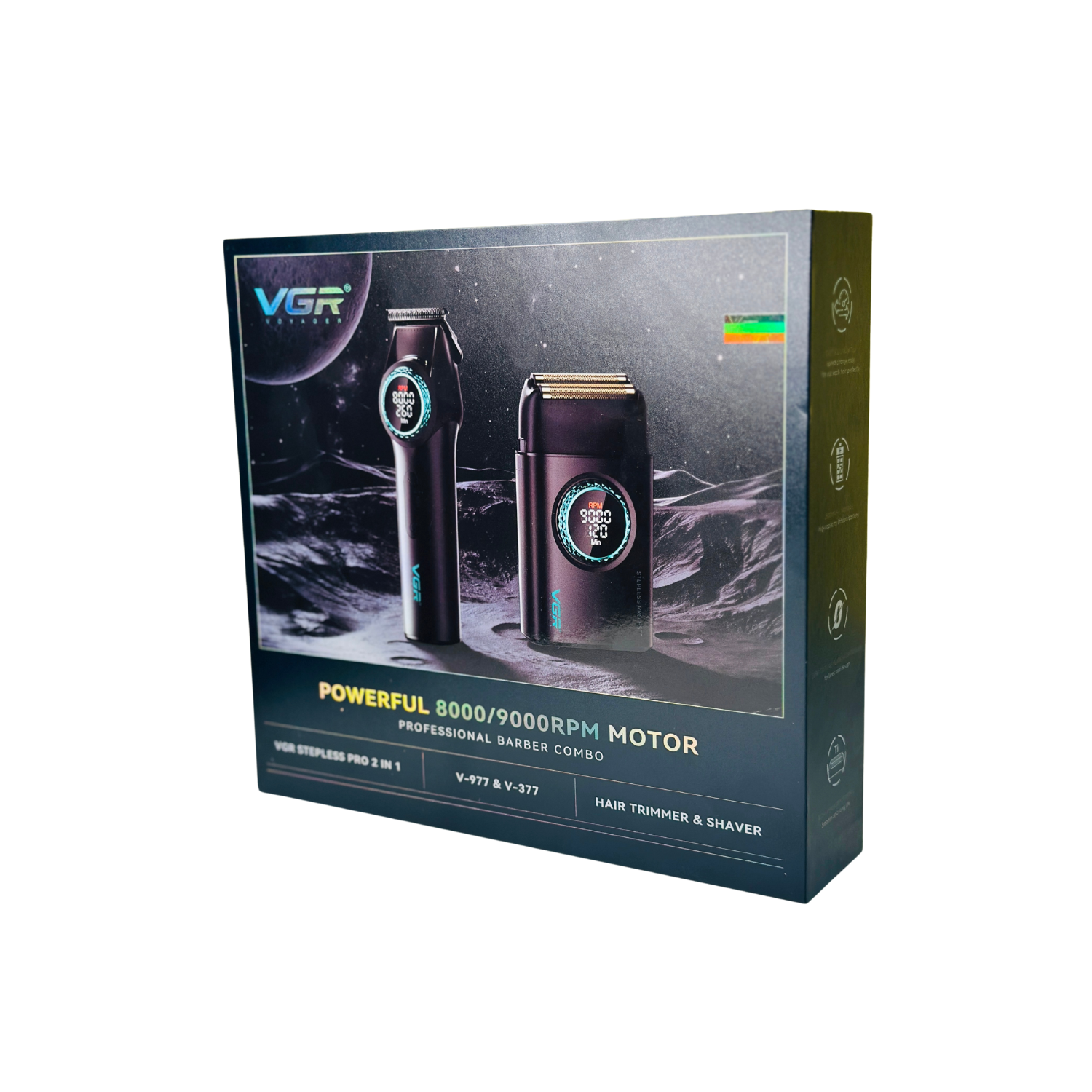 Combo Vgr Barber a Profesional Trimmer V 977 Shaver V 377 Color Negro-2