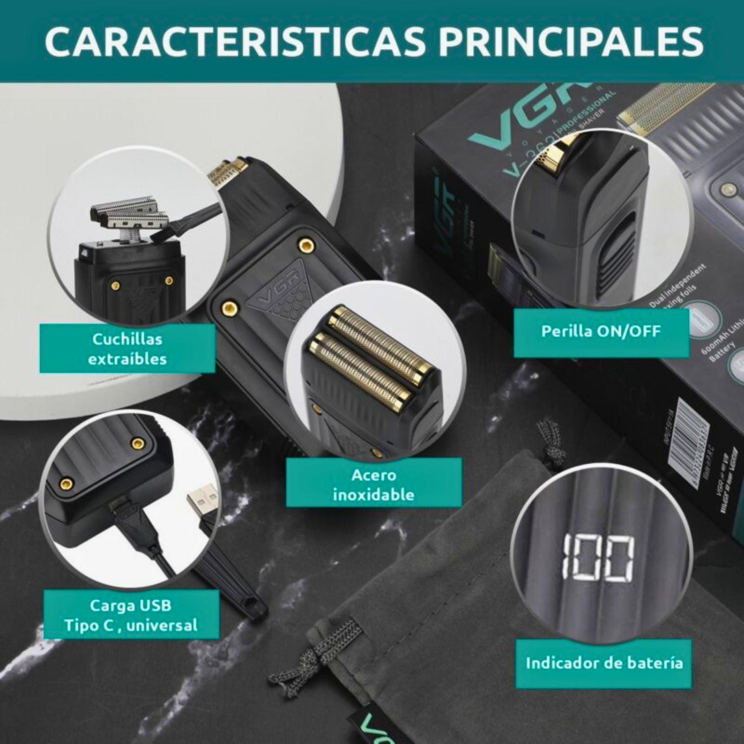Afeitadora Profesional VGR Shaver V 363 Doble Hoja Negro-2