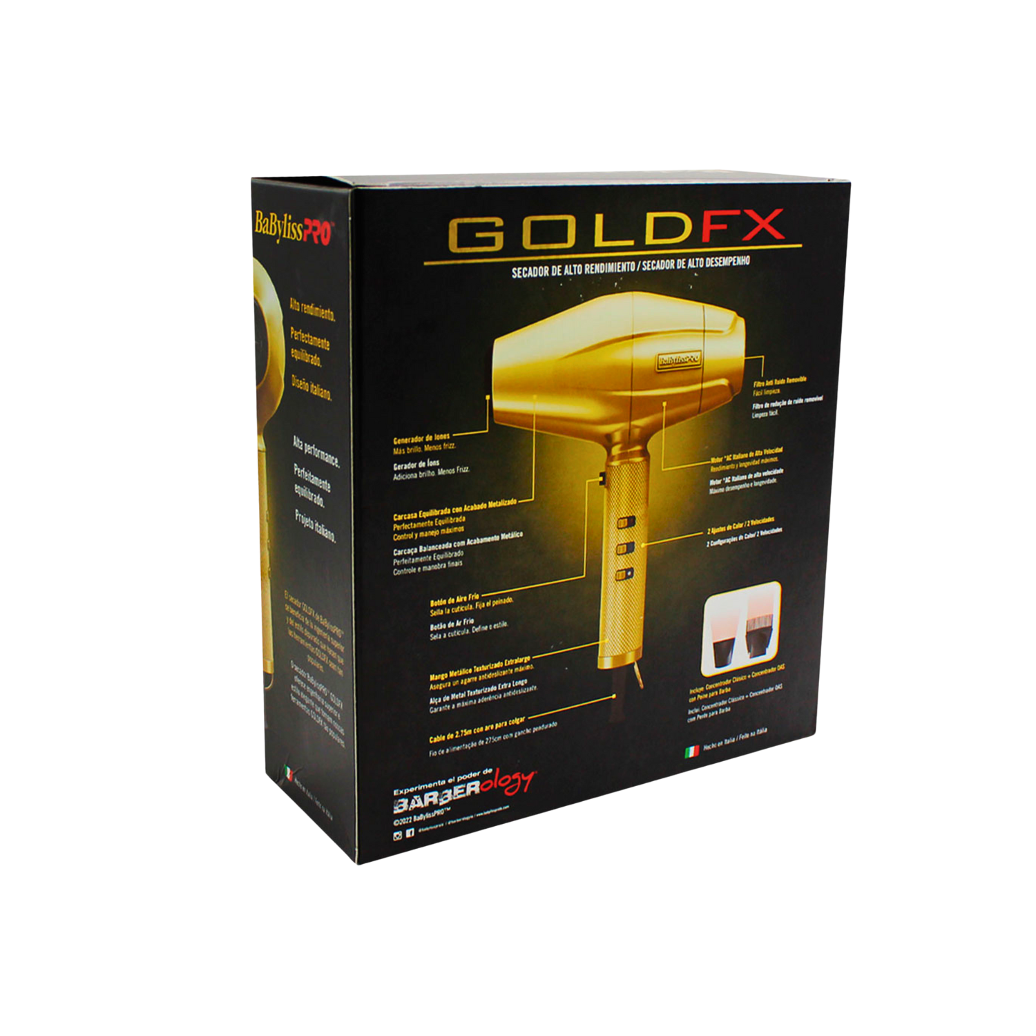 Secador de pelo Babyliss Pro Gold FX barberia 2000w Italia-4