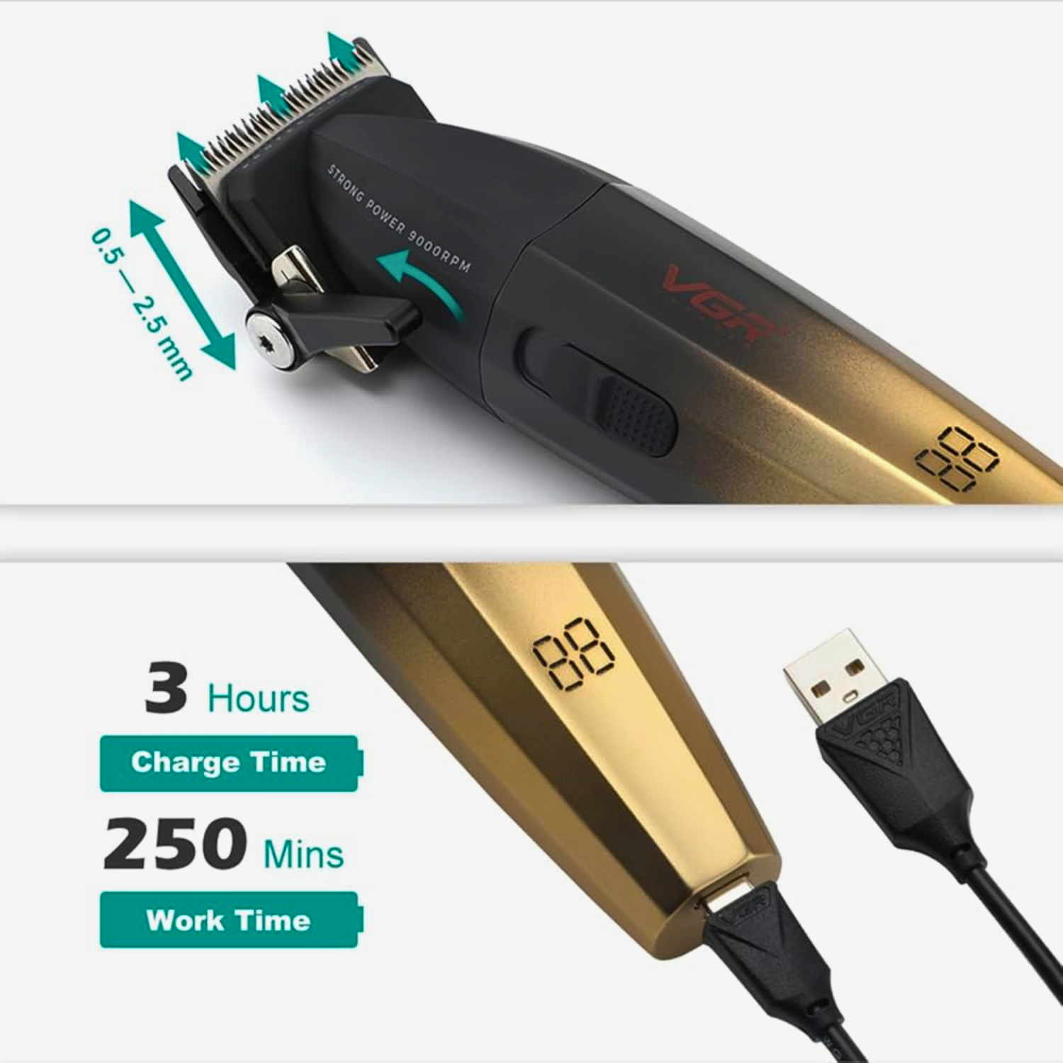 Máquina Cortapelo VGR003 Clipper Profesional 9000RPM Dorado-2
