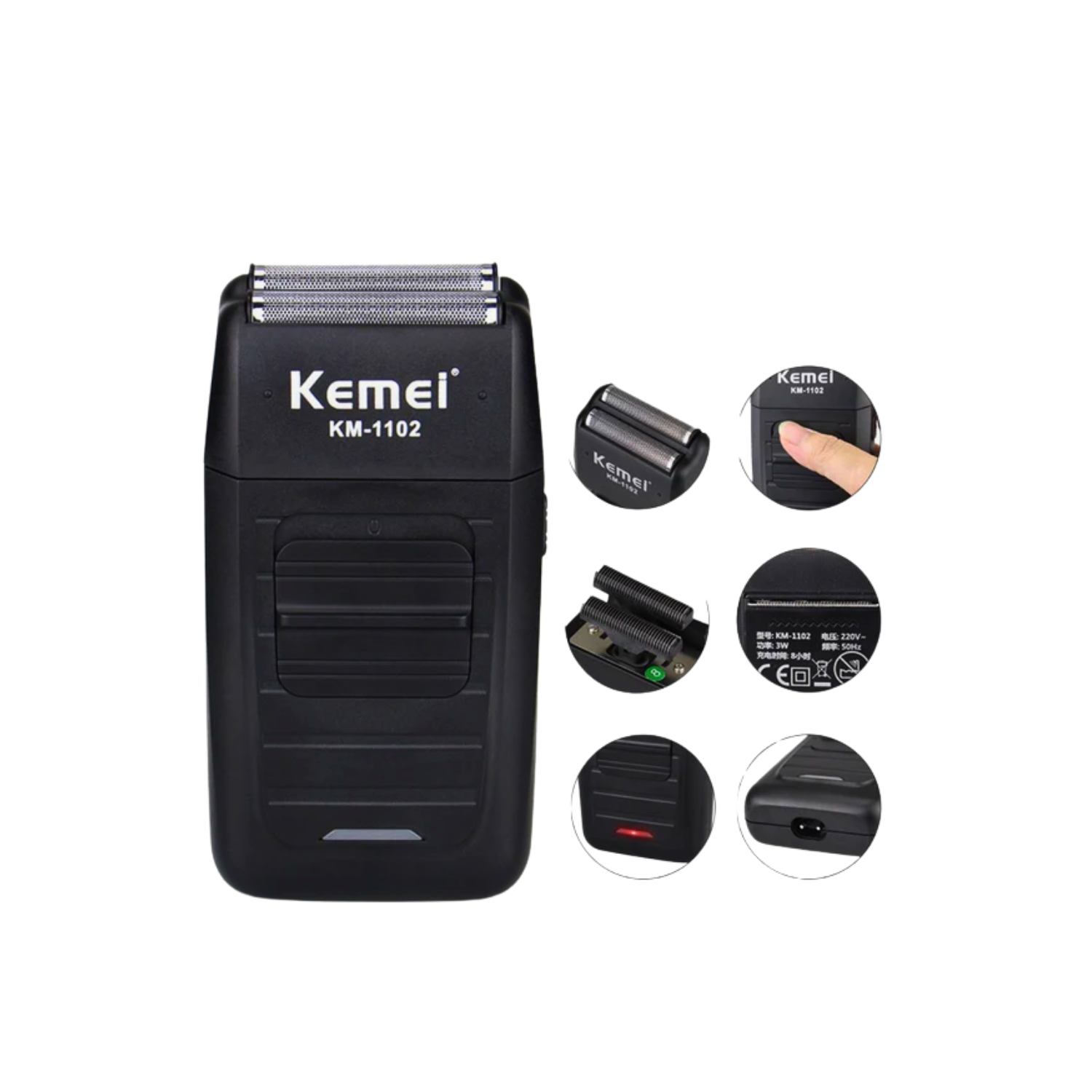 Combo Patillera Trimmer Kemei 264 Shever Kemei 1102 Color Negro-3
