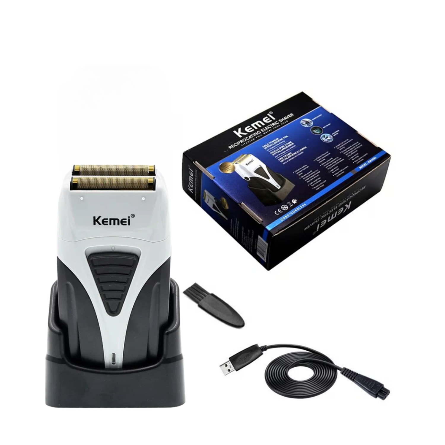 Combo Kemei Cortapelo KM 2296 Trimmer KM 2299 Shaver KM 3383 con Base de Carga-2